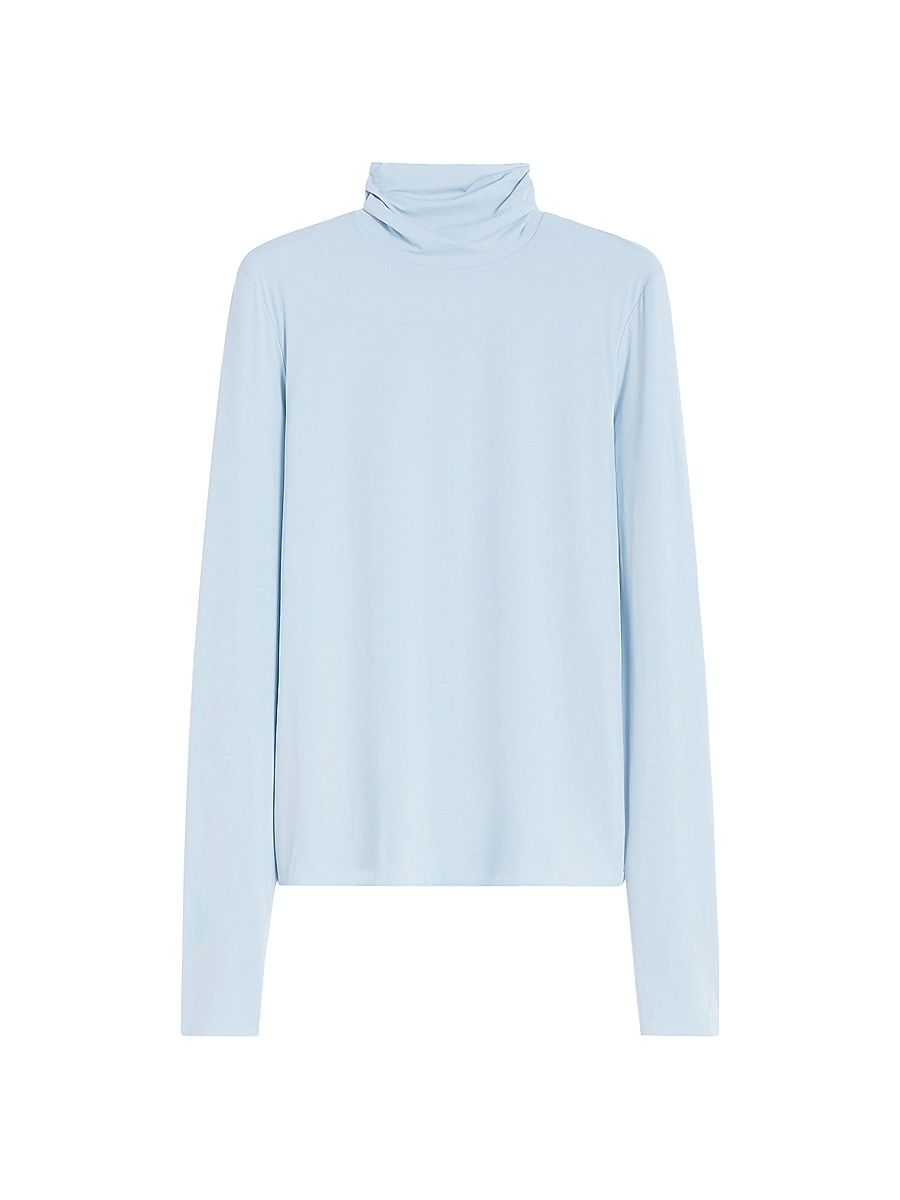 Women's Skintight Jersey Polo Neck Sweater - Light Blue - Size XL