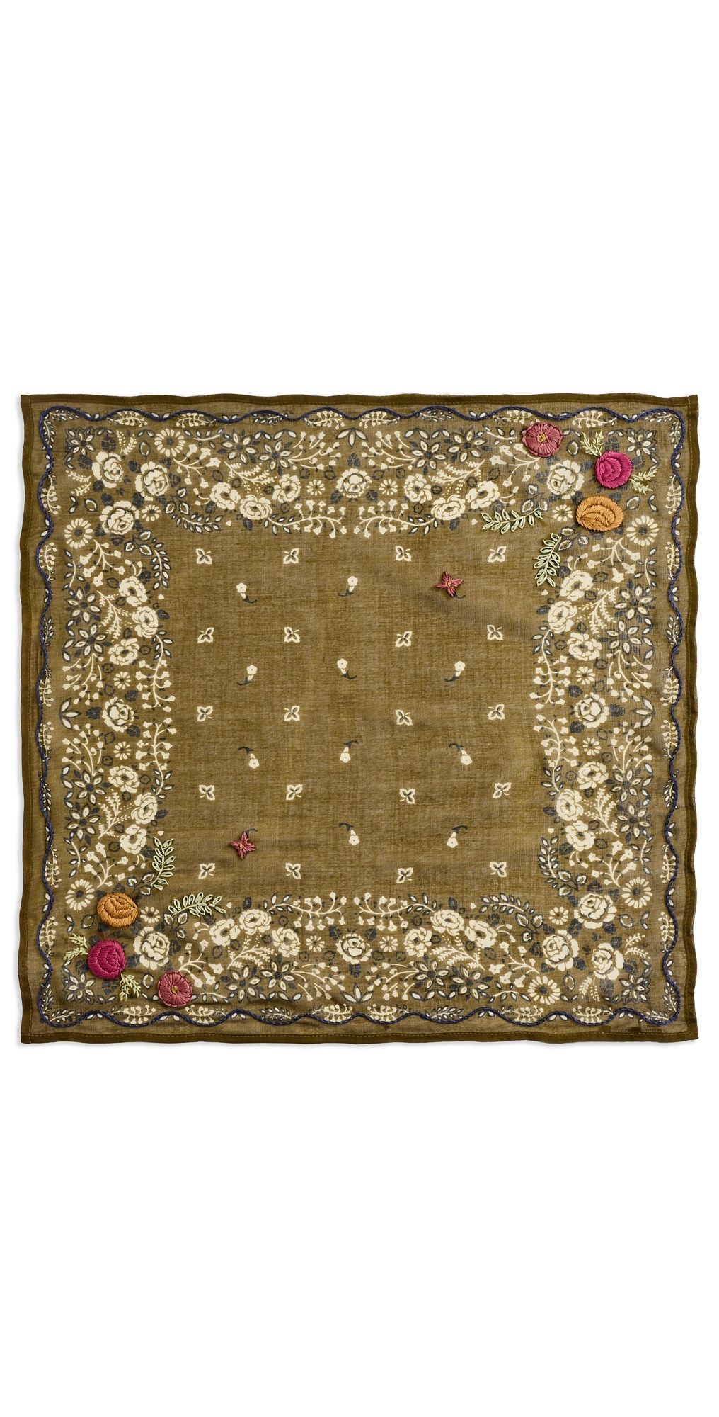 Chan Luu Embroidered Floral Bandana Mood Indigo One Size