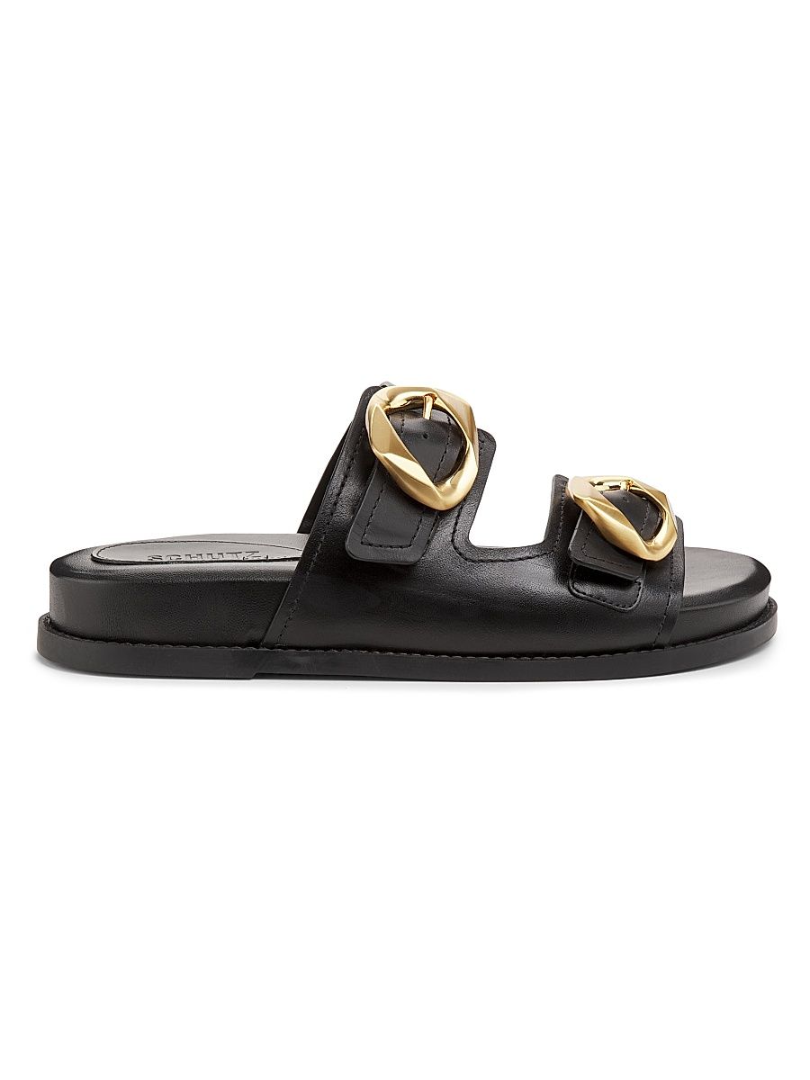 Women's Olga Buckle-Accented Leather Sandals - Black - Size 8