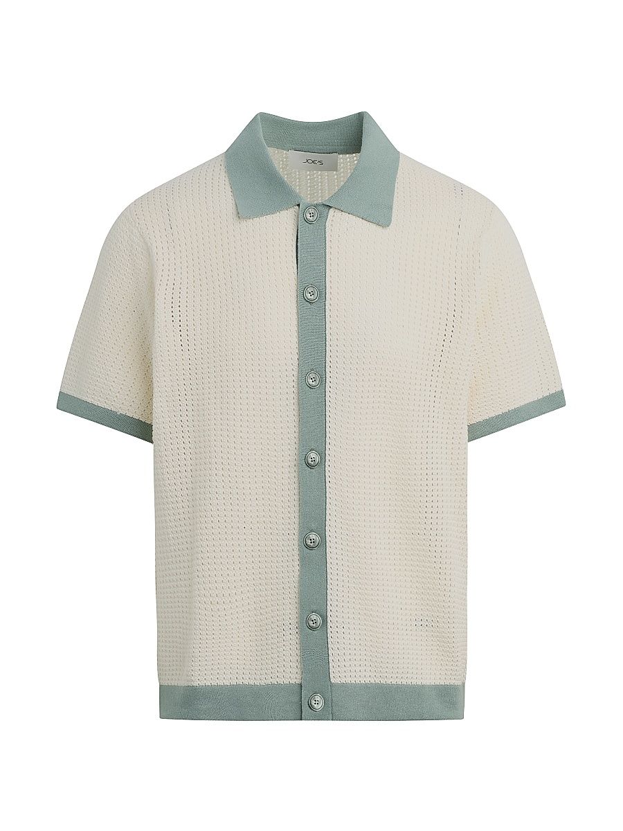 Men's Cabana Crochet Cardigan Shirt - Egret - Size Small