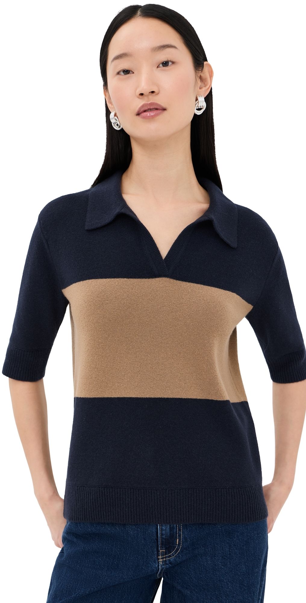 TWP Slightly Oversized Cashmere Polo Blueberry/Ermine S