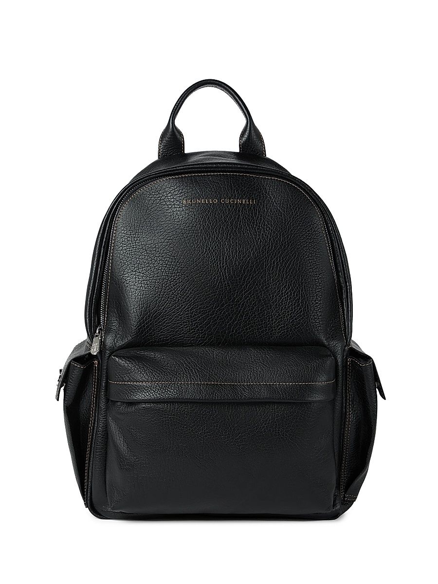 Men's Grained Calfskin Travel Backpack - Black