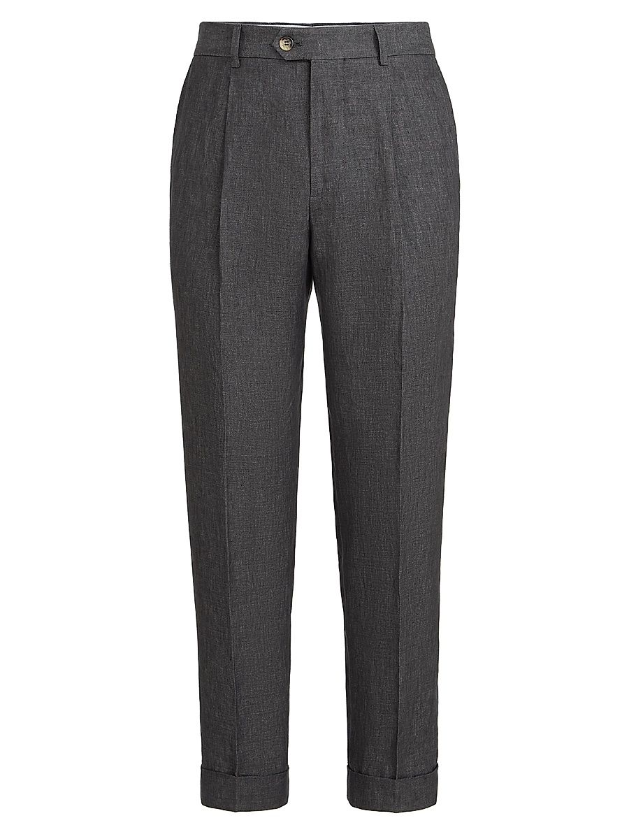 Men's Délavé Linen Trousers with Pleats - Anthracite - Size 34