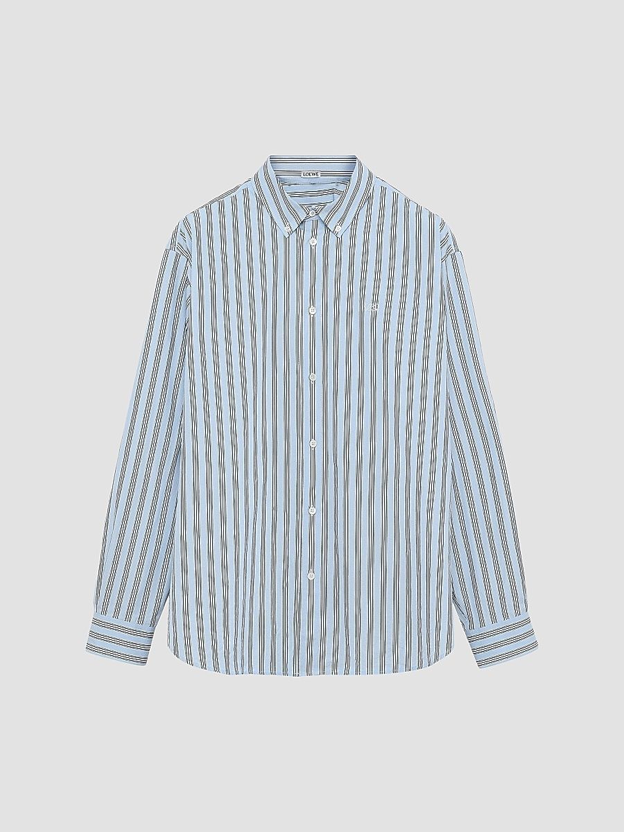 Men's Striped Cotton Shirt - Blue White - Size 15.75
