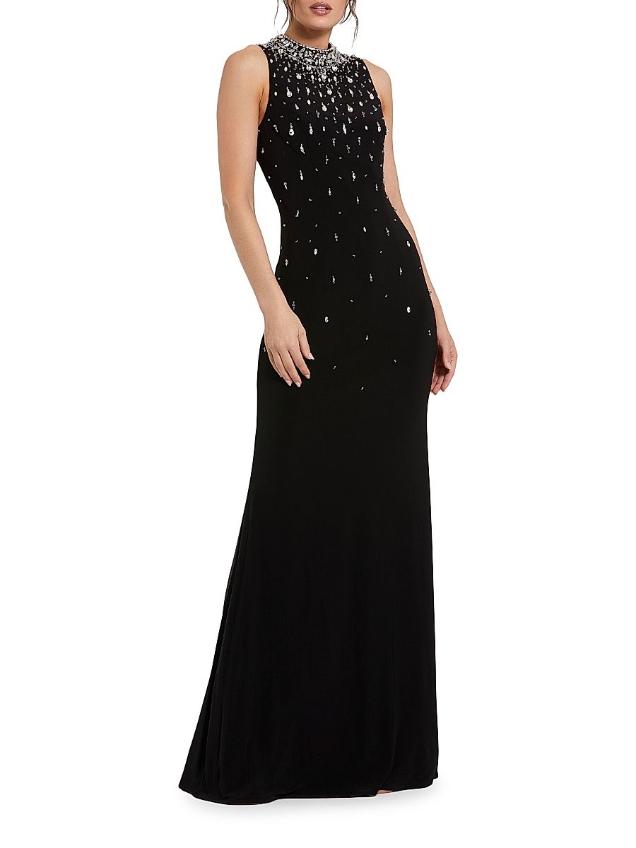 Women's Beaded Stretch Jersey Gown - Black - Size 14