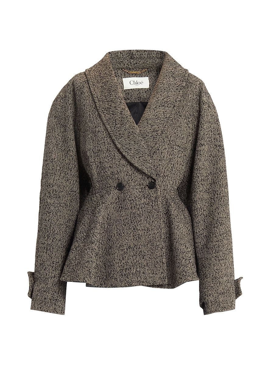Women's Marled Wool-Blend Oversized Double-Breasted Coat - Beige Black - Size 6