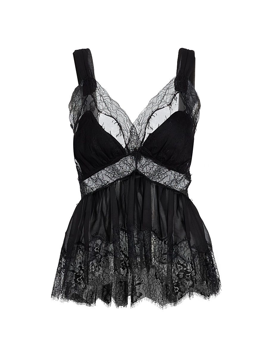 Women's Melody Lace-Trimmed Satin Top - Black - Size XL