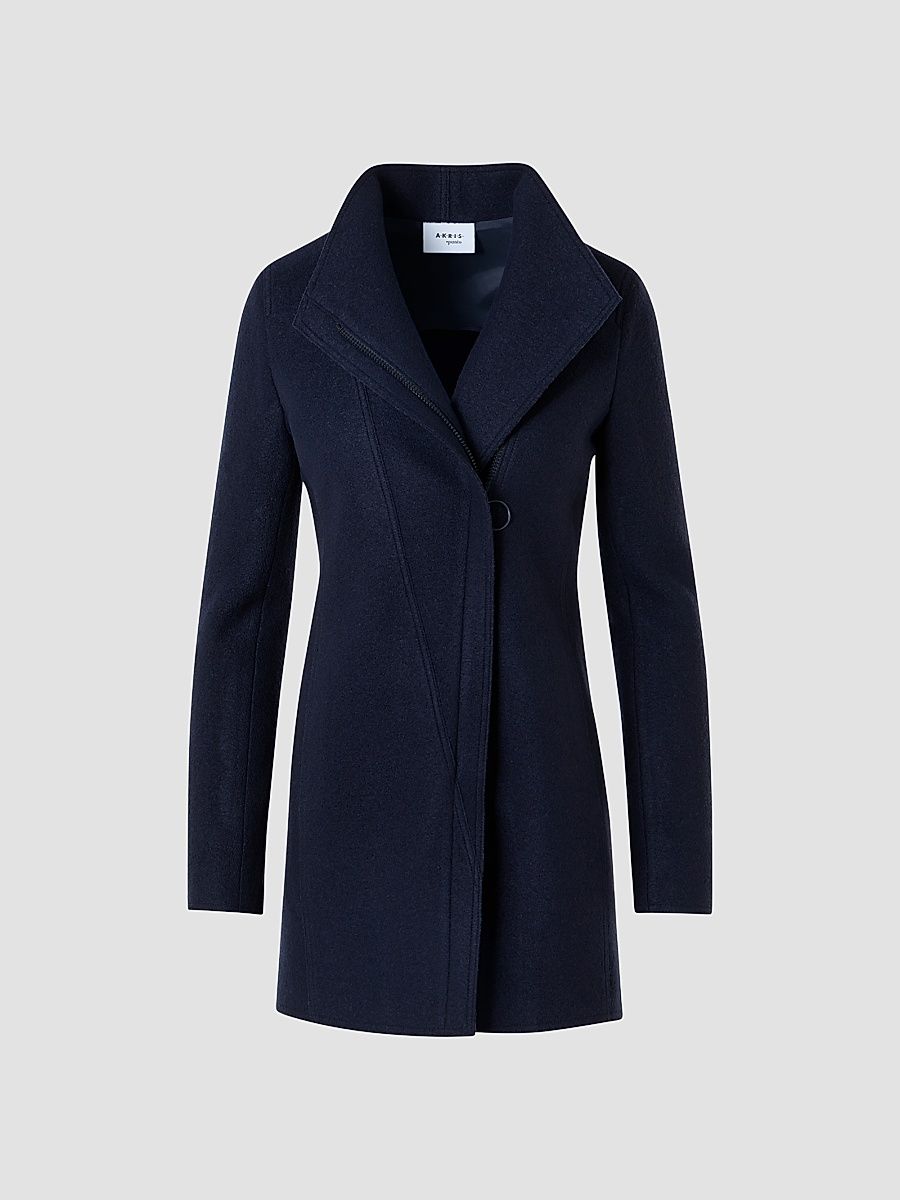 Women's Felted Wool Long Jacket - Navy - Size 16