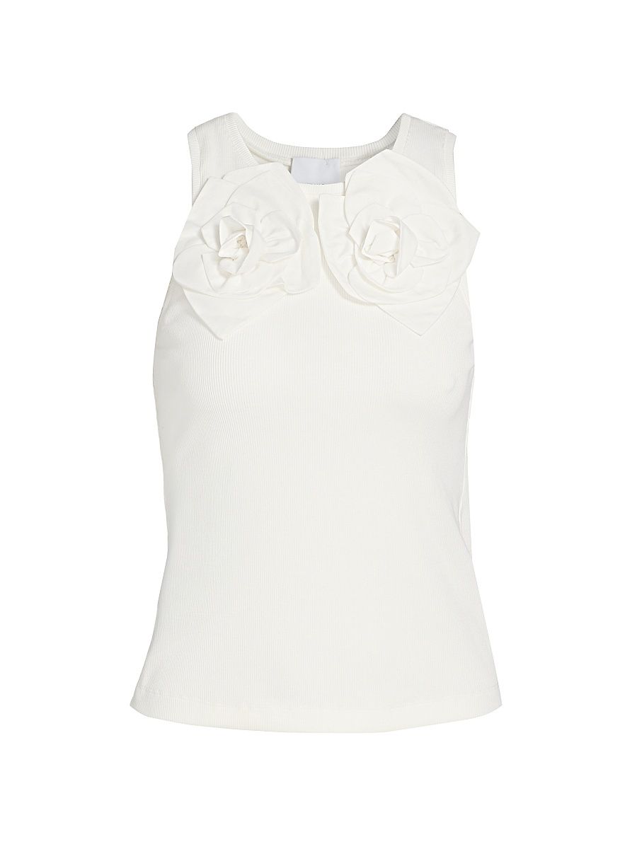 Women's Camille Flower Appliqué Cotton Tank - White - Size Medium