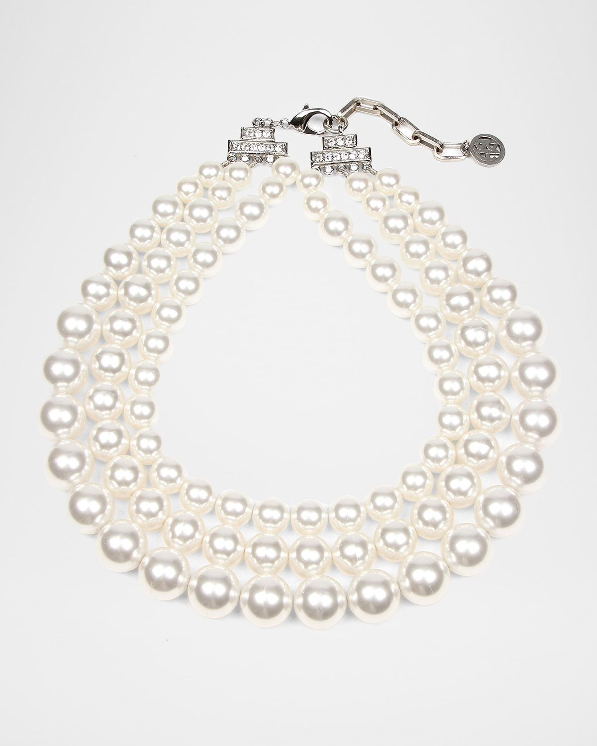 Triple Glass-Pearl Strand Necklace