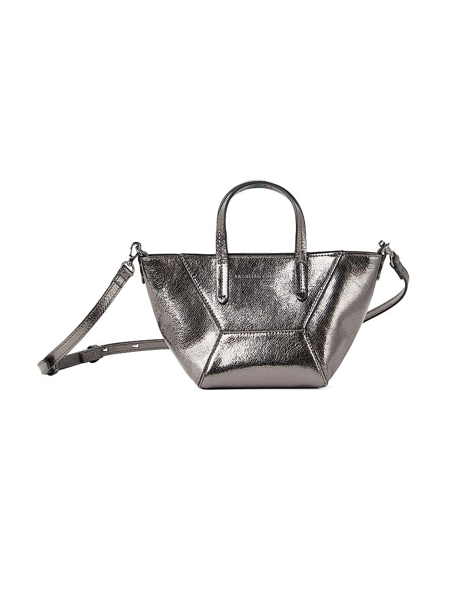 Women's Lamé Grained Calfskin Duo Mini Tote Bag - Silver