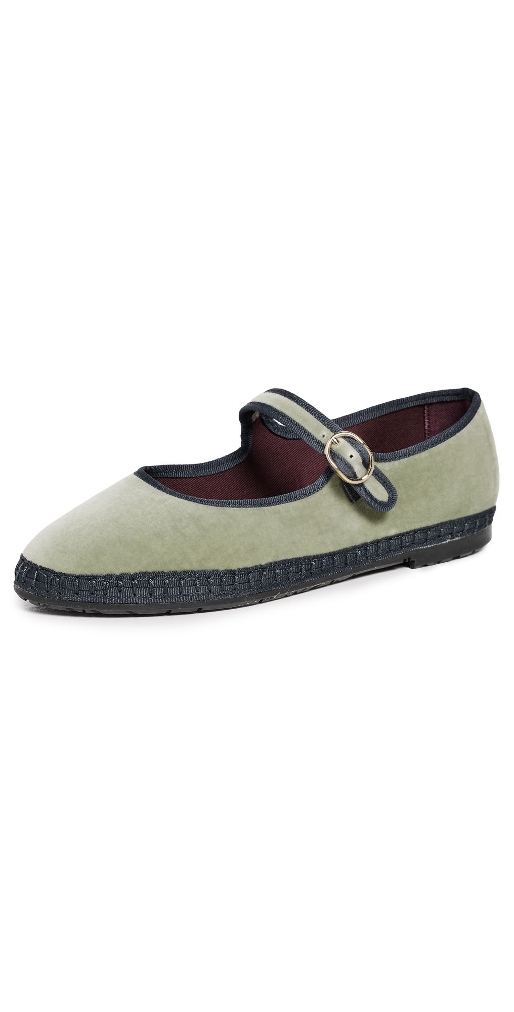 Flabelus Velvet Mary Jane Flats Light Green 40