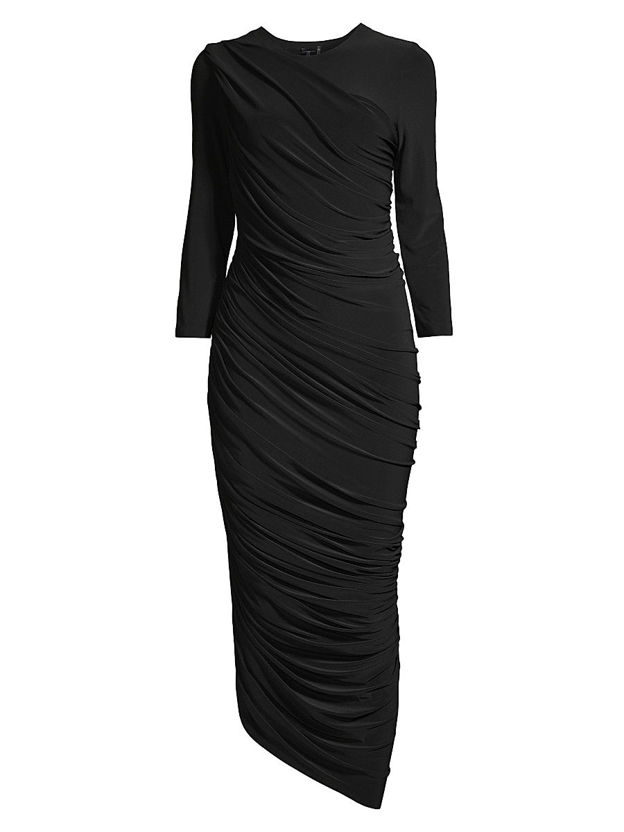 Women's Diana Ruched Bracelet-Length Sleeve Gown - Black - Size Medium