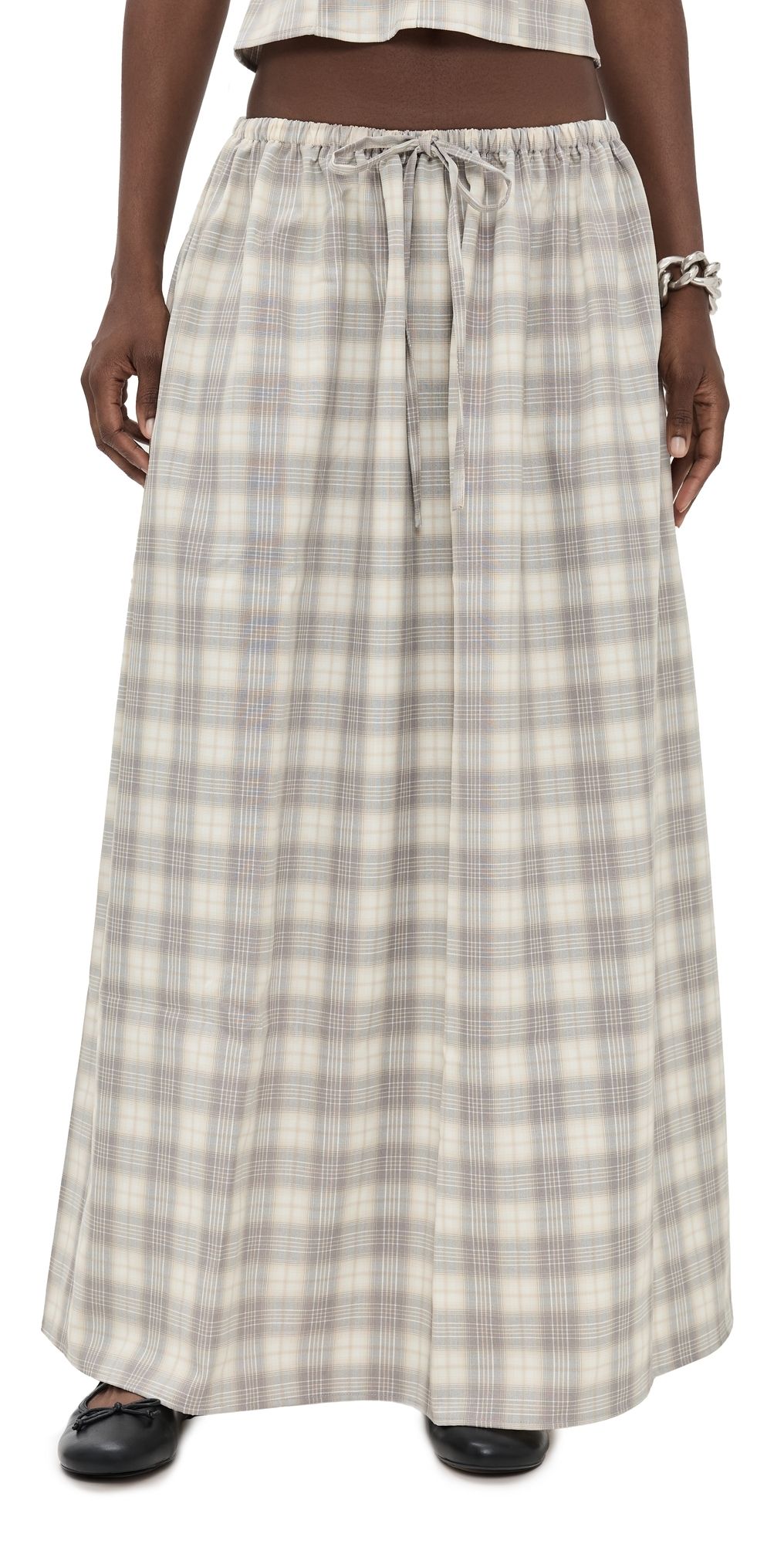 Lioness Sweet Escape Maxi Skirt Smoke Plaid M