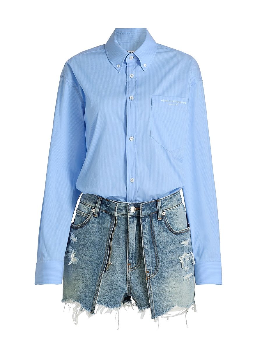 Women's Pre-Styled Button-Front Skort Romper - Authentic Light Indigo - Size 12