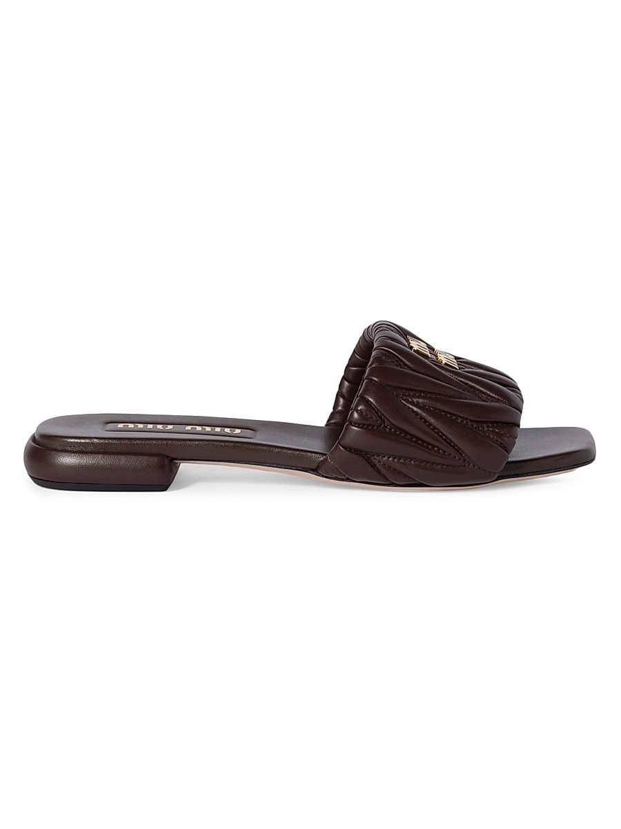 Women's Matelasse Nappa Leather Slides - Dark Brown - Size 5.5