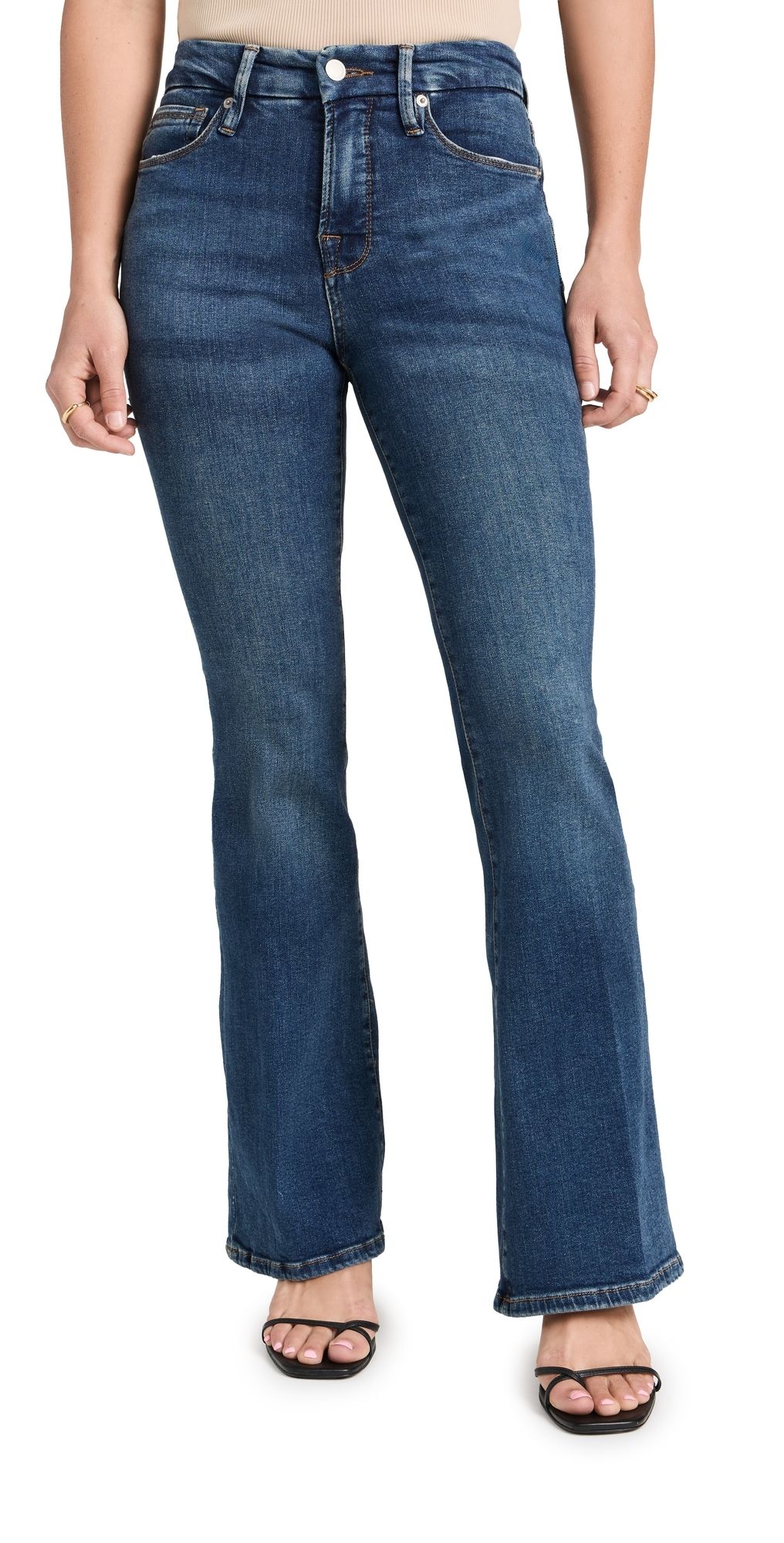 Good American Good Petite Flare Jeans Blue004 15