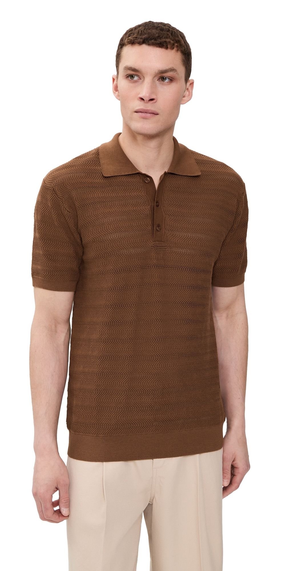Frescobol Carioca Vidal Cotton Button Up Polo Brown L