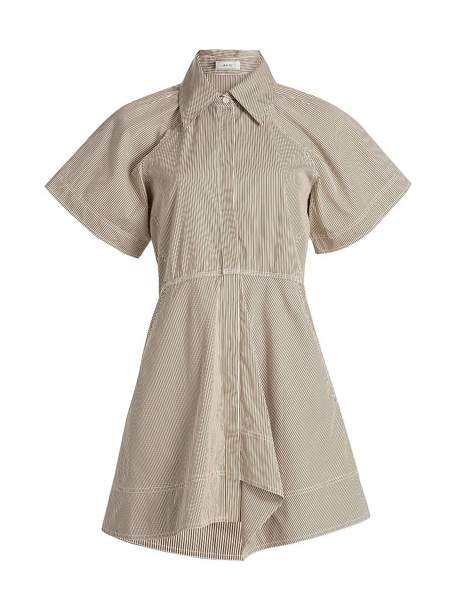 Women's Julie Striped Mini-Shirtdress - Pearl Aged Bronze - Size 14