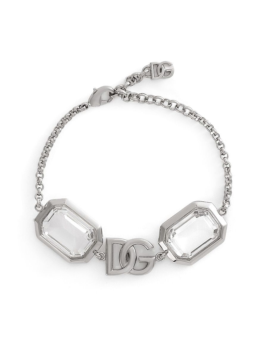 Women's Silvertone & Crystal Logo Chain Bracelet - Silver