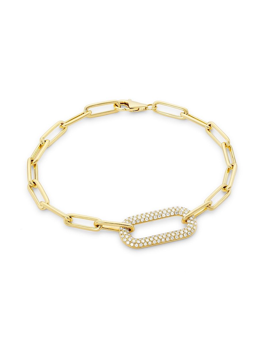 Women's 14K Yellow Gold & 0.55 TCW Diamond Paper Clip Chain Bracelet - Yellow Gold