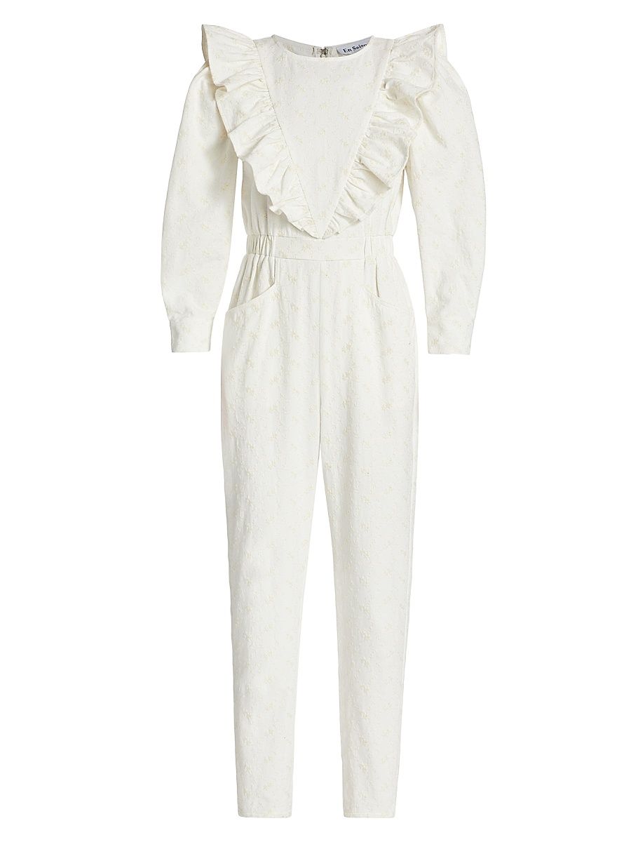 Women's Emmie Embroidered Ruffle Romper - Off White - Size Medium