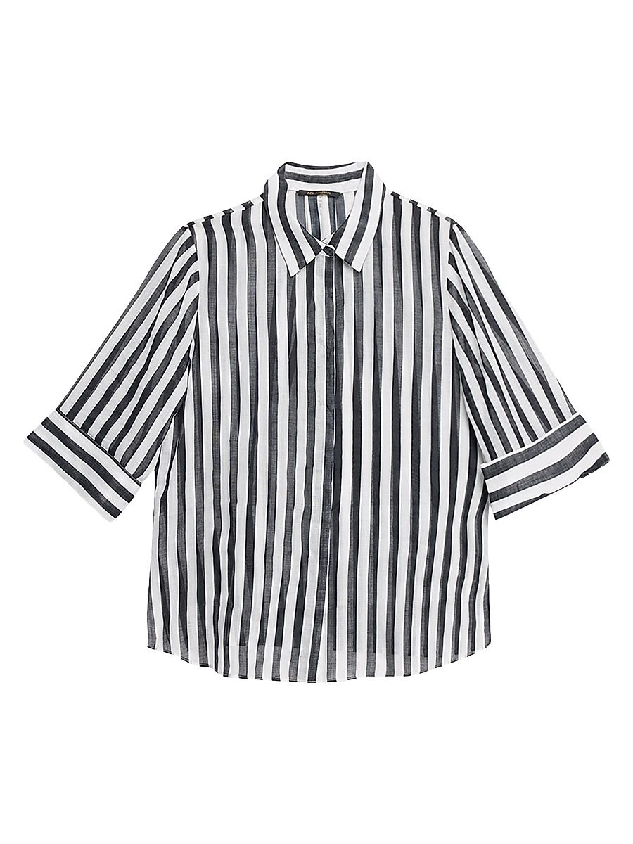 Women's Jolie Sheer Stripe Blouse - Black White - Size XL