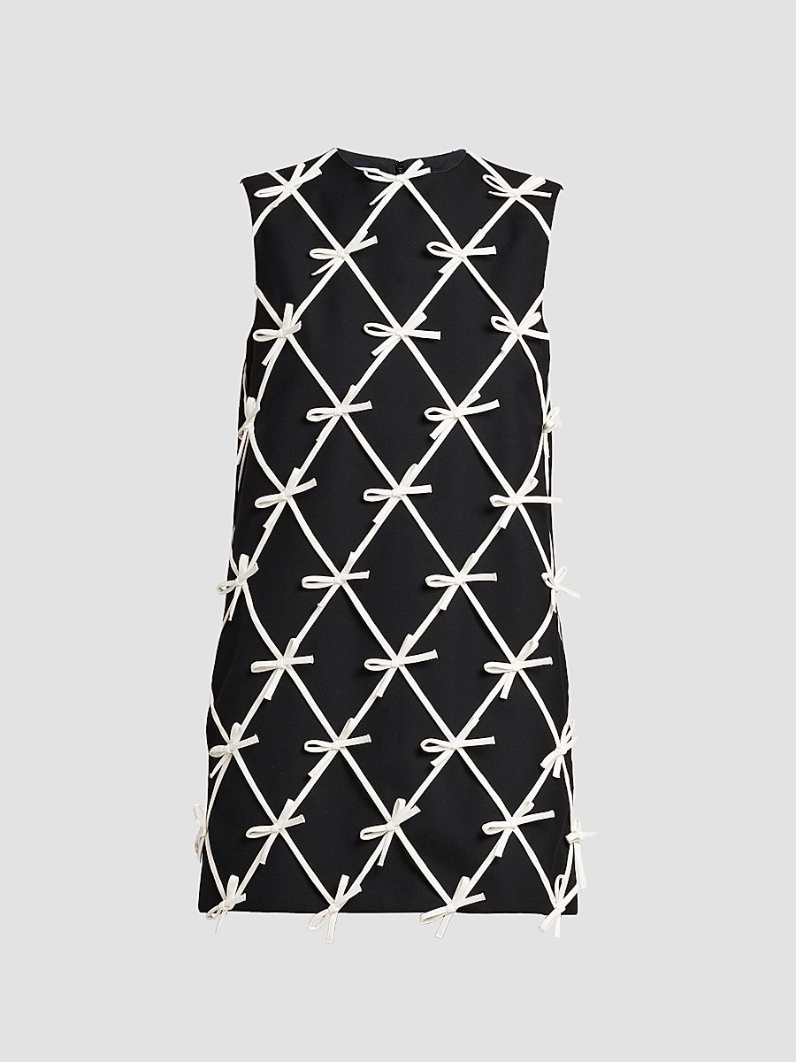 Women's Bow-Detail Wool Shift Mini Dress - Black - Size 2