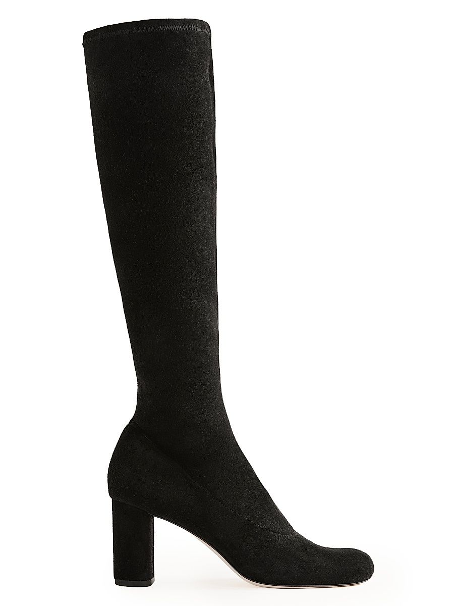 Women's Belinda 75MM Suede Knee-High Boots - Black Stretch Suede - Size 8.5