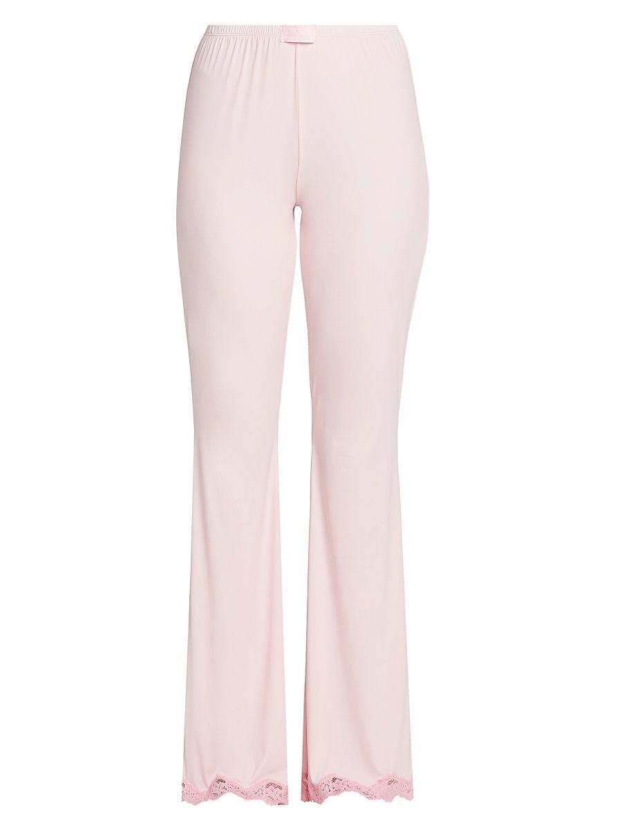 Women's Lace-Trim Microfiber Pajama Pants - Pink - Size Large
