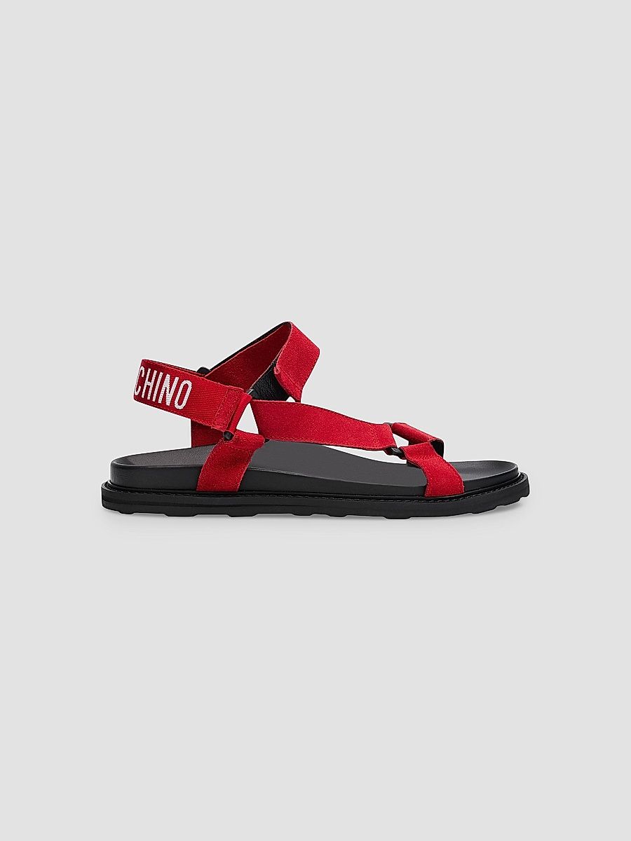 Men's Leather & Suede Logo Strap Sandals - Red - Size 8