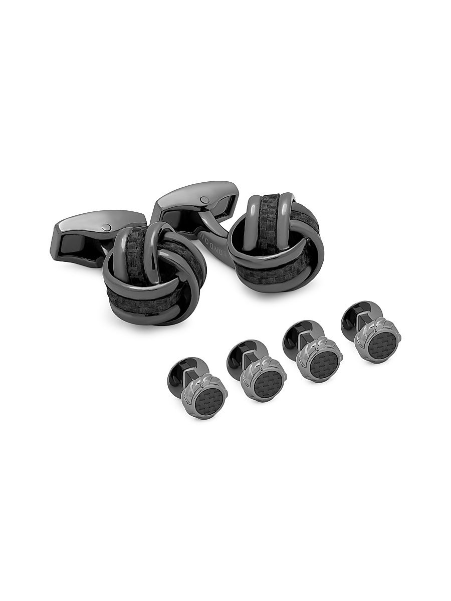 Men's 6-Piece Gunmetal Plate Knot Cufflink & Tuxedo Stud Set - Black
