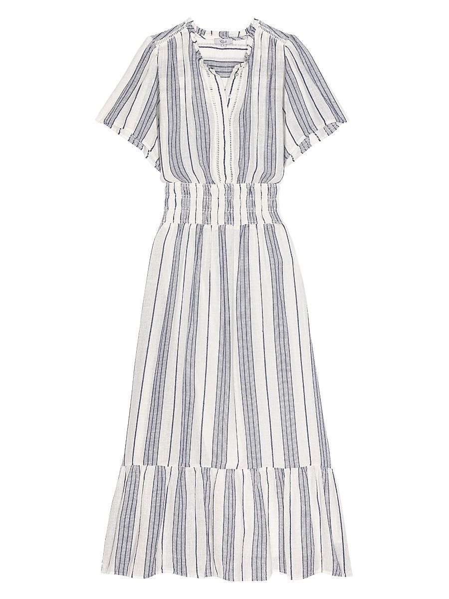Women's Brent Linen-Blend Striped Midi-Dress - Salino Stripe - Size XXL
