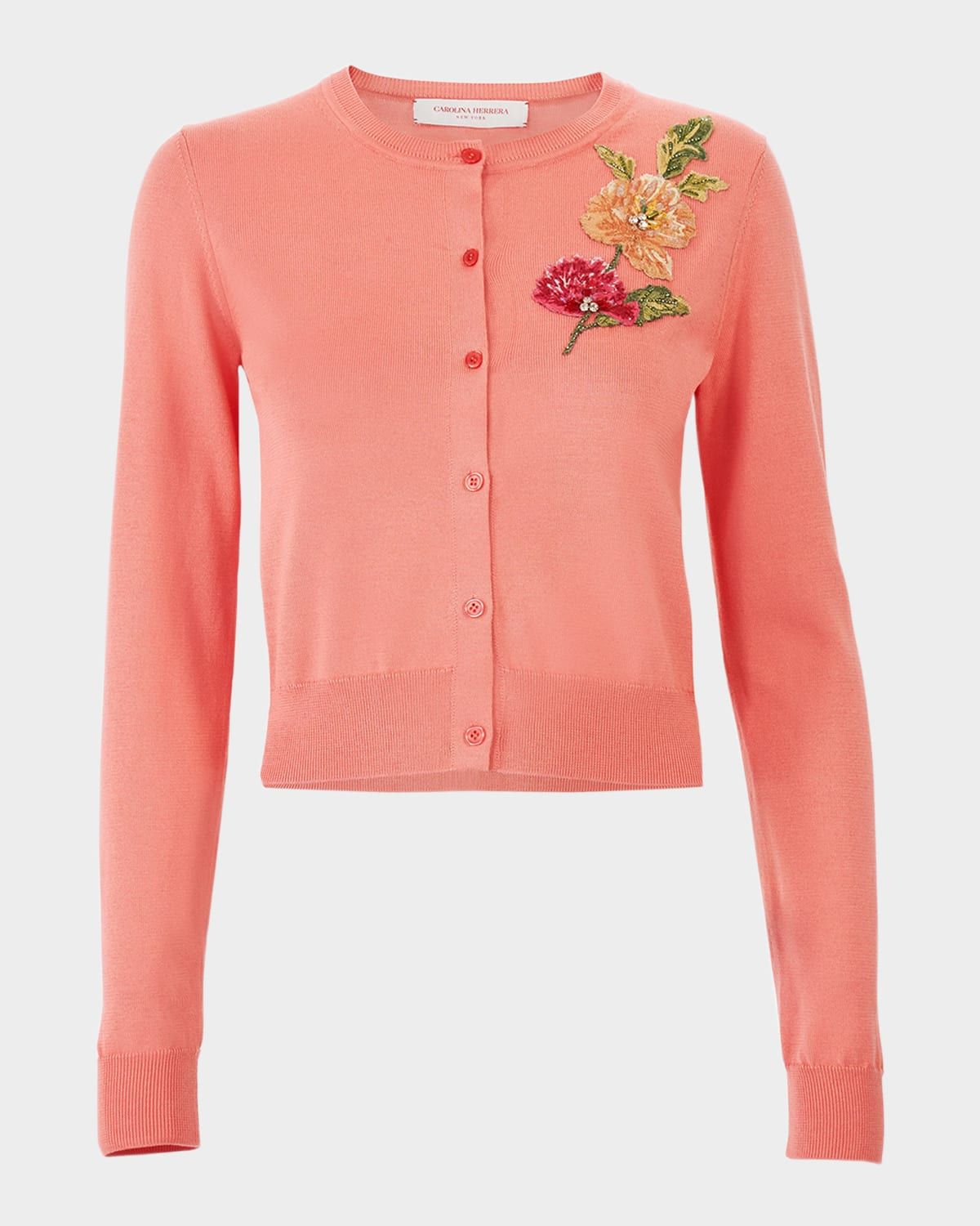 Floral Embroidered Crewneck Cardigan
