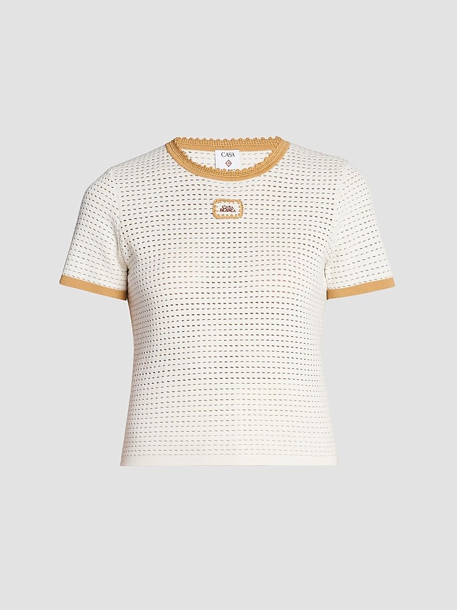 Women's Perforated Cotton Knit Crewneck T-Shirt - White - Size XL