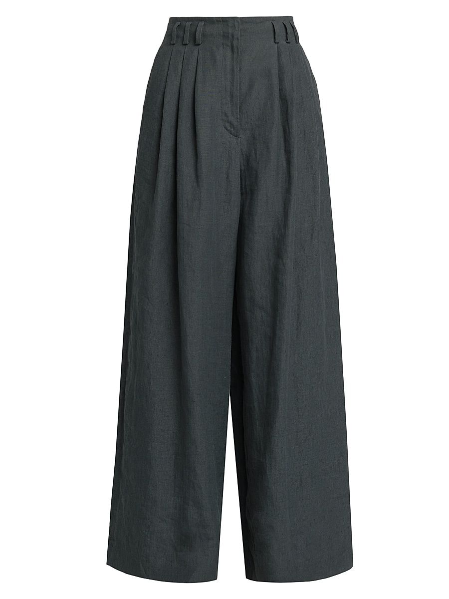 Women's Compact Linen Trousers - Forest - Size 6
