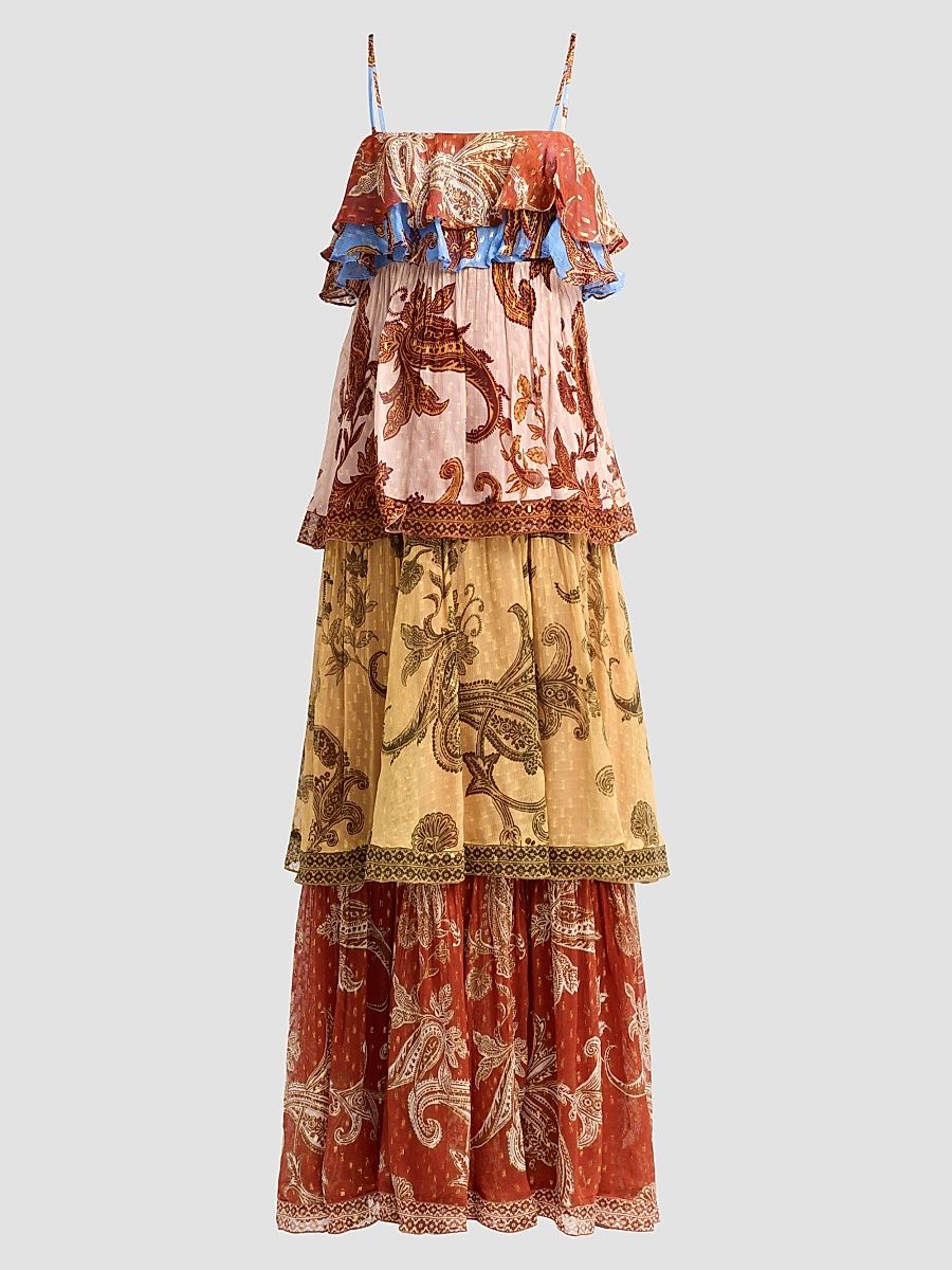 Women's Printed Tiered Maxi Dress - Size XL