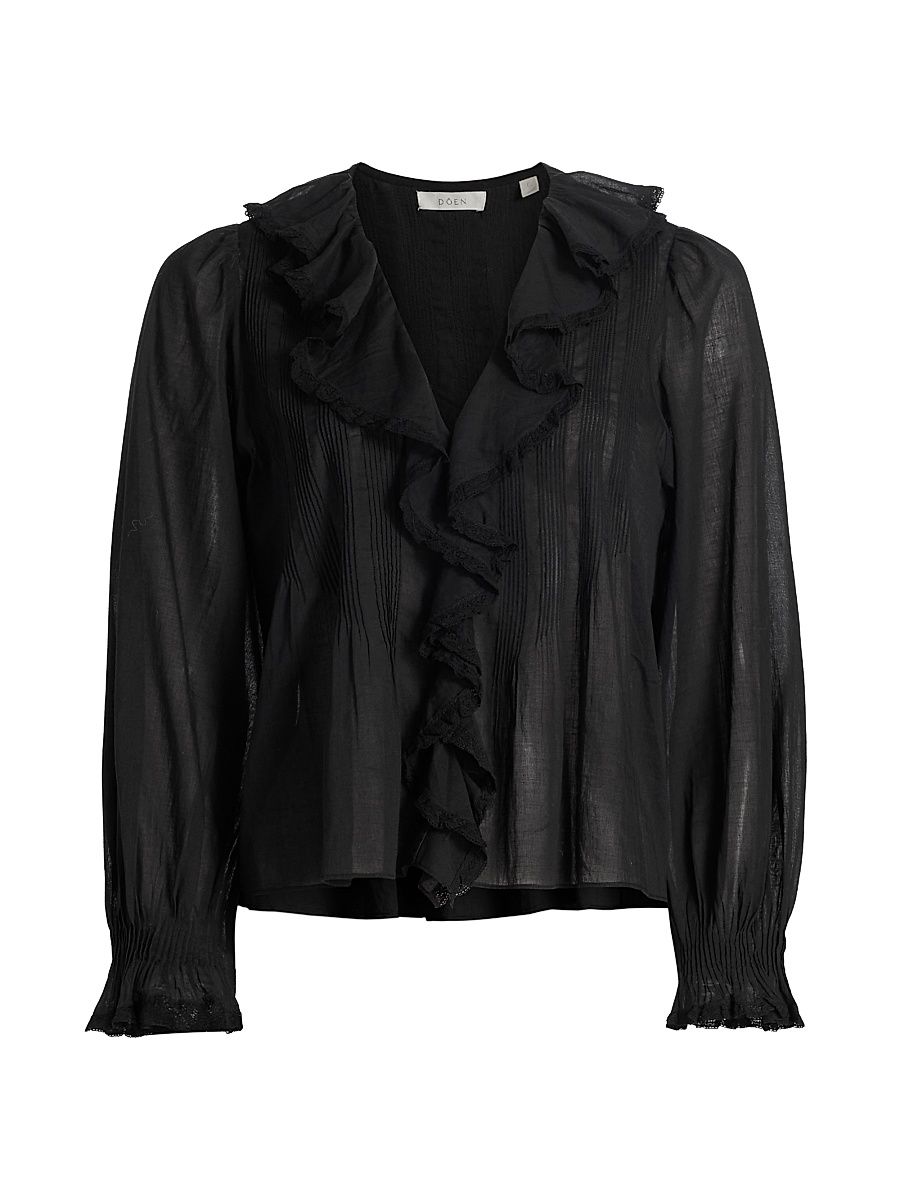 Women's Hardy Ruffled Cotton Top - Black - Size XS