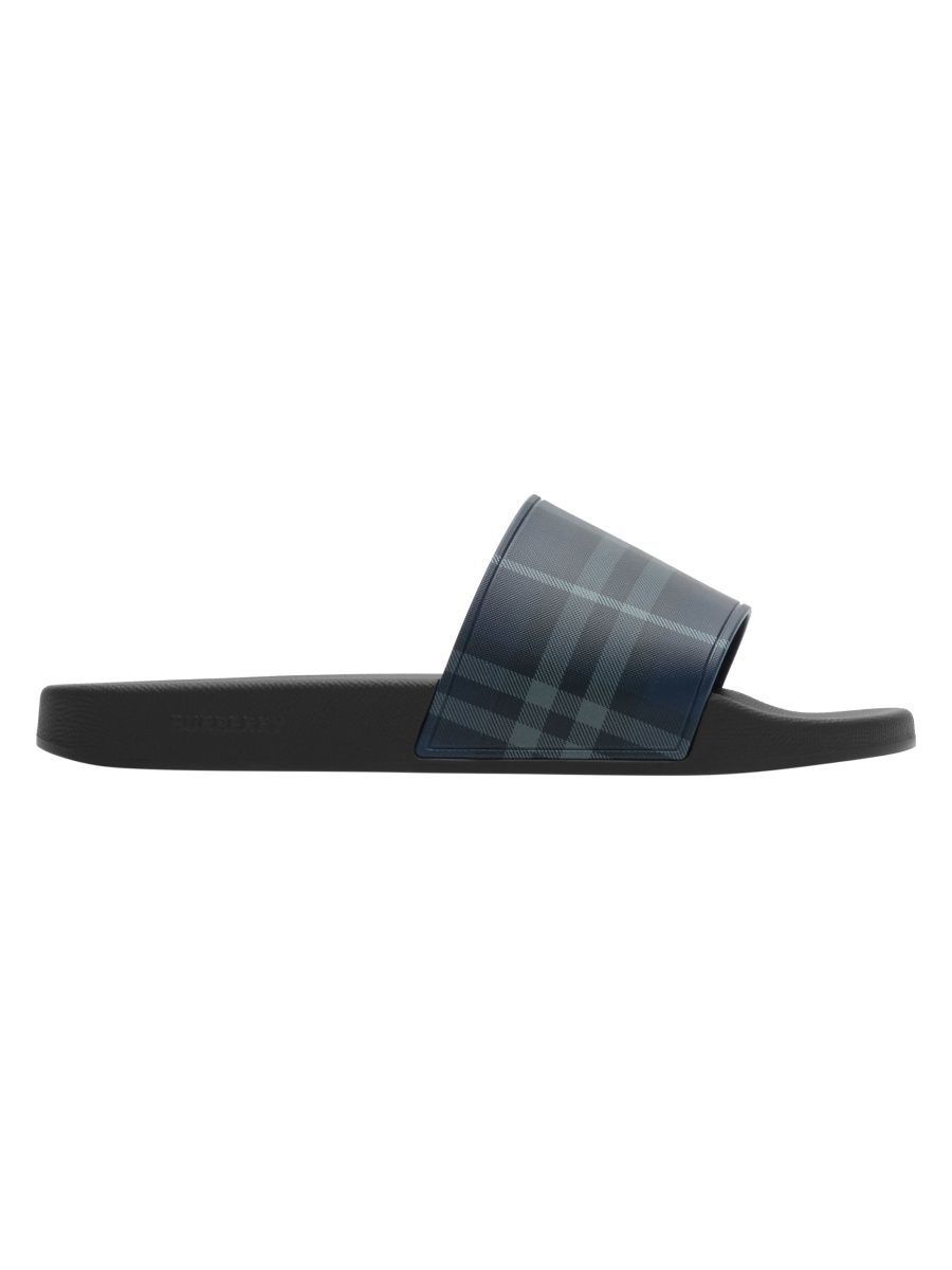 Burberry Men's Furley Check Slide Sandals - Storm Blue Ip Check - Size 13