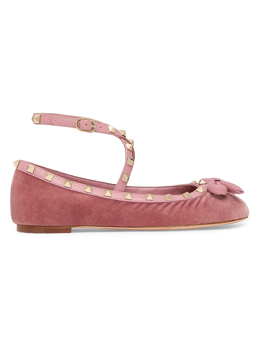 Women's Rockstud 5MM Velvet Ballerina Flats - Pink - Size 5.5