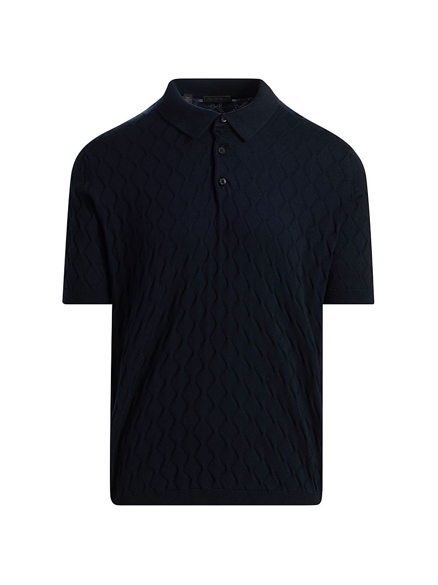 Men's Geometric Cotton Polo Shirt - Navy - Size XXL