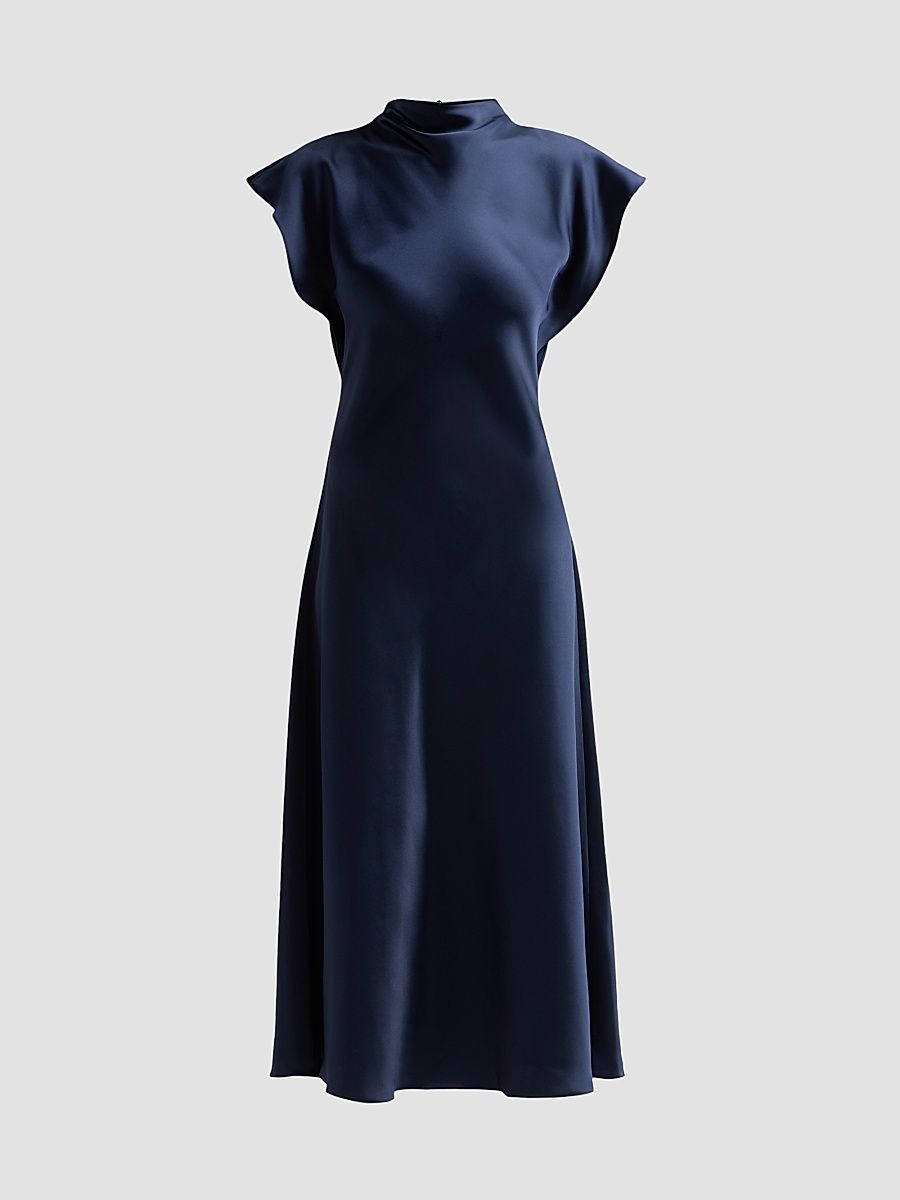 Women's Adrien Satin Flutter-Sleeve Midi Dress - Anthracite - Size 10