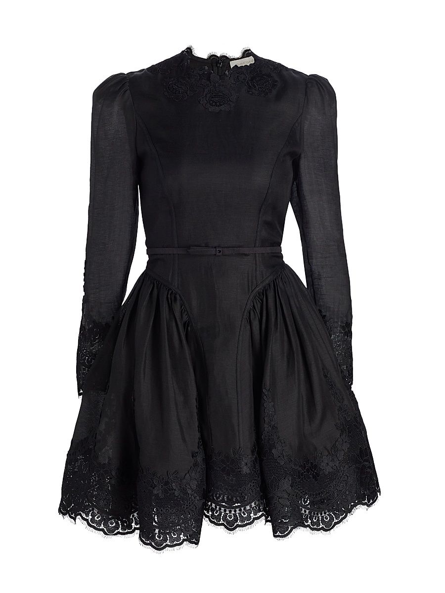 Women's Hypnotic Lace Belted Minidress - Black - Size 4