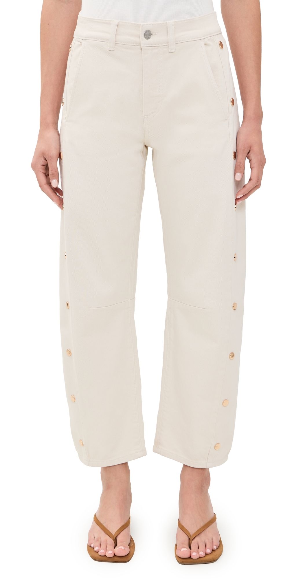 LE JEAN Studded Frankie Barrel Jeans Bone 32