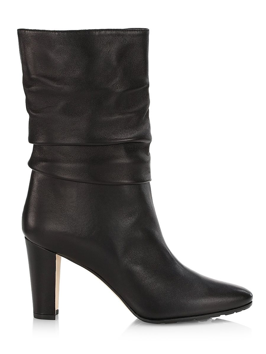 Women's Calasso 90MM Ruched Leather Boots - Black - Size 12