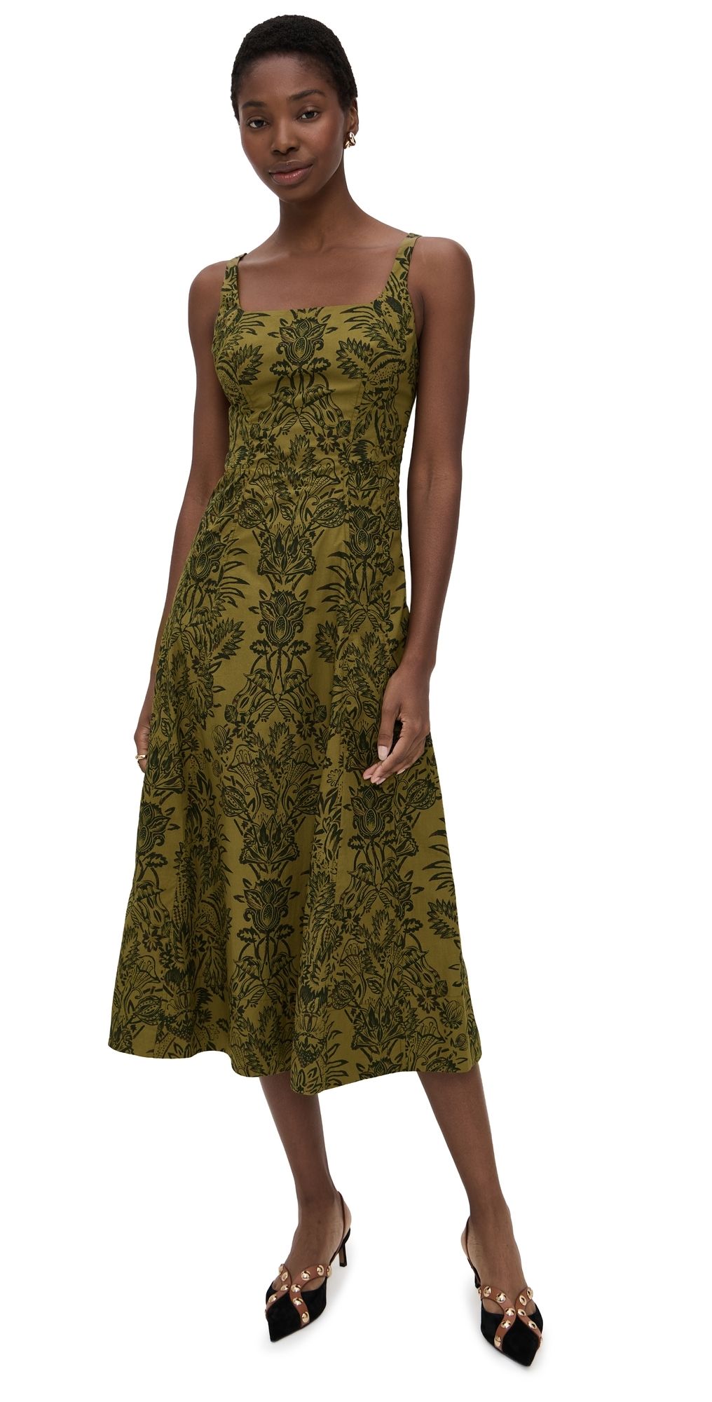 Ulla Johnson Natali Tank Cotton Dress Olive Flora 2