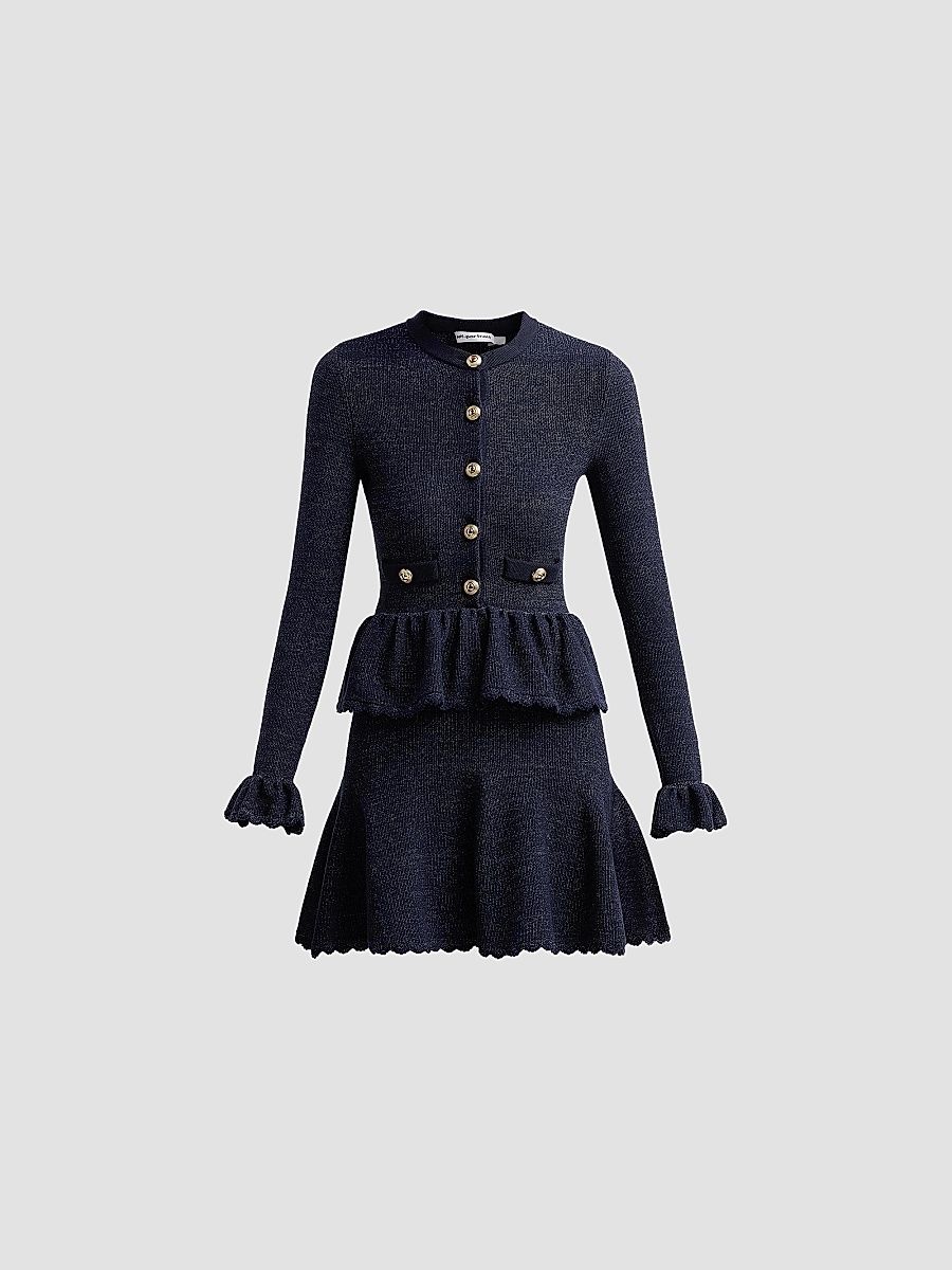 Women's Textured Knit Mini Dress - Navy - Size Large