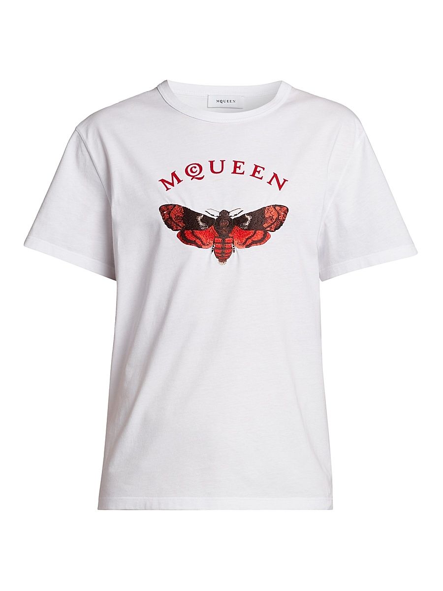 Men's Moth Logo Cotton T-Shirt - White Red - Size XXL