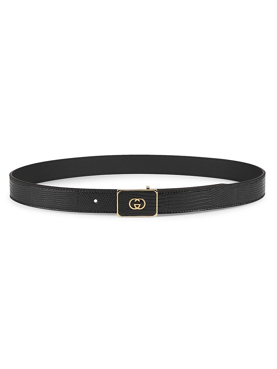 Women's Lizard Belt With Interlocking G Buckle - Black - Size XS