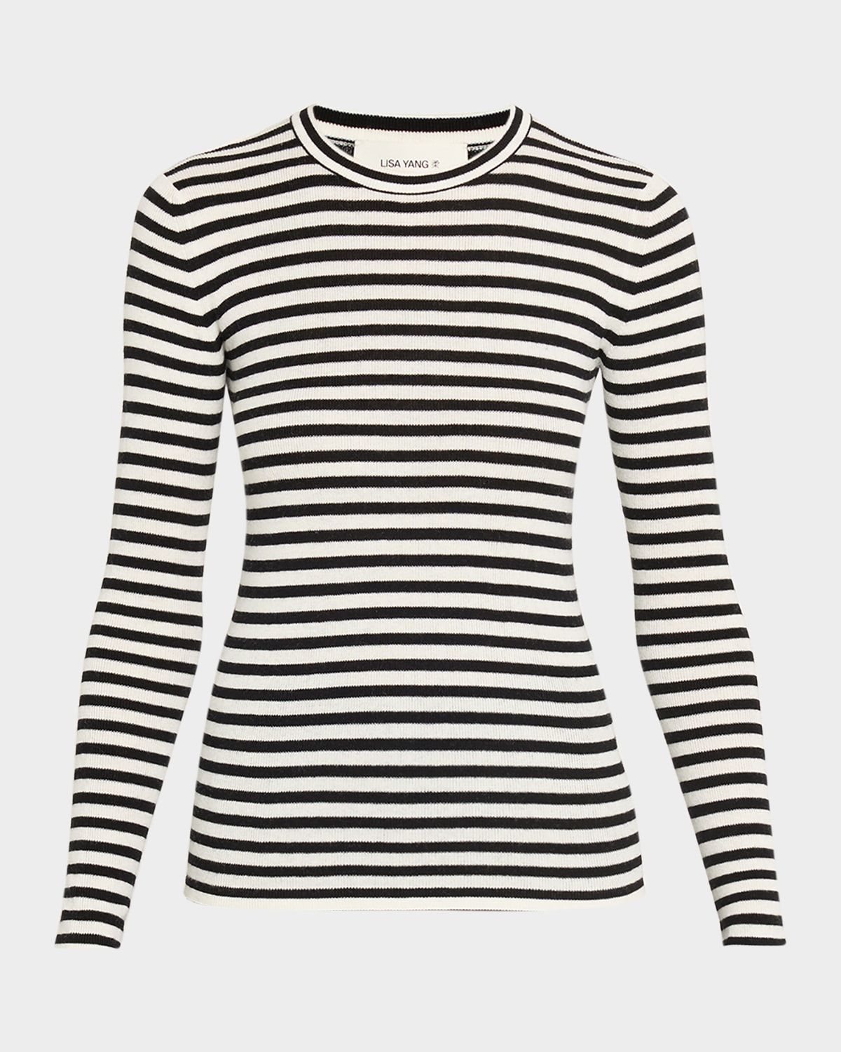 Vivian Striped Long-Sleeve Cashmere T-Shirt